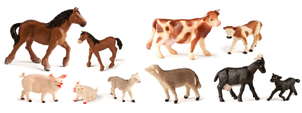 Домашние животные с детенышами, 10 фигурок Miniland