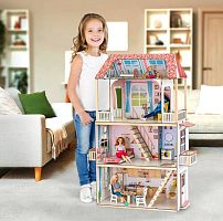 Кукольный домик деревянный трехэтажный Виолетта с подсветкой M-WOOD