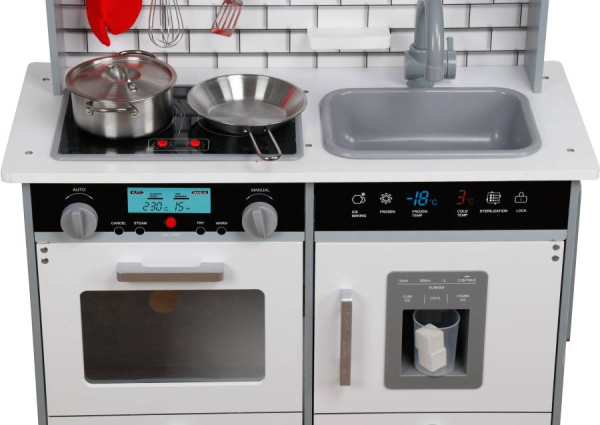 Кухня деревянная игровая Асти Грэй с набором посуды (свет и звук) Lanaland