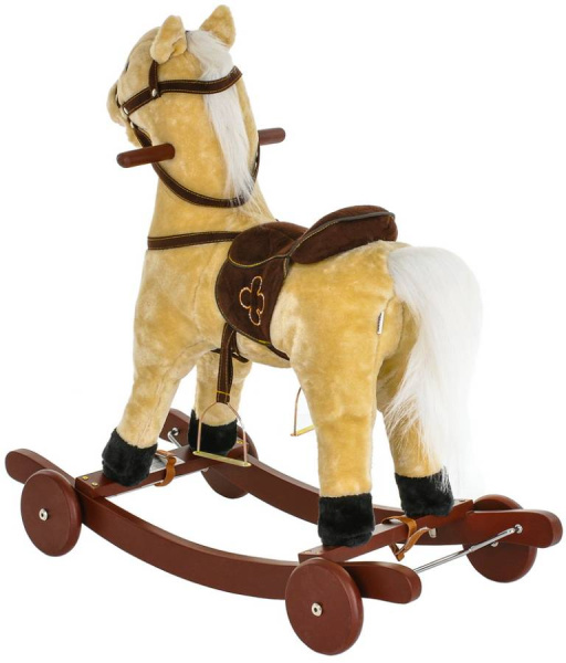 Лошадка-качалка c колесами бежевая, со звуком Pituso