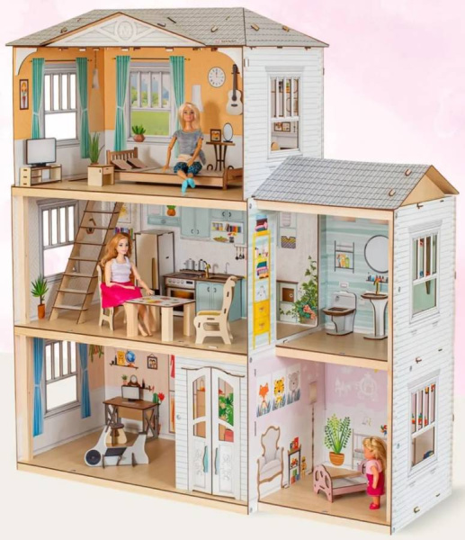 Кукольный домик деревянный трехэтажный Венеция с подсветкой M-WOOD