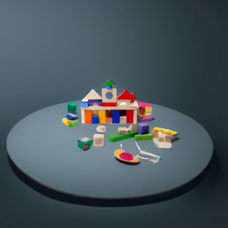 Конструктор деревянный ПОСТРОЙ СВОЙ ГОРОД цветной 51 деталь, в ящике ТД Дворики