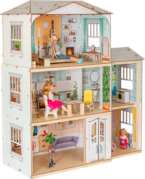 Кукольный домик деревянный трехэтажный Венеция с подсветкой M-WOOD