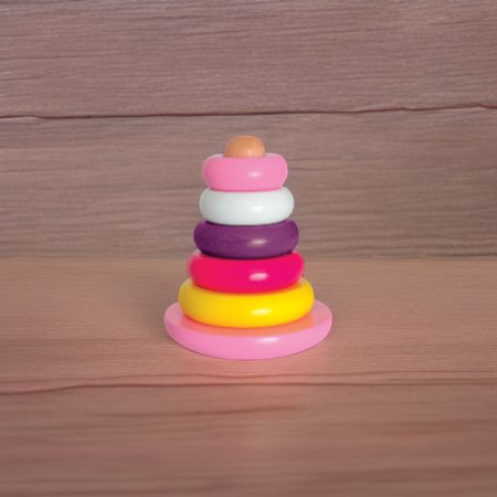 Пирамидка-неваляшка деревянная розовая Woody