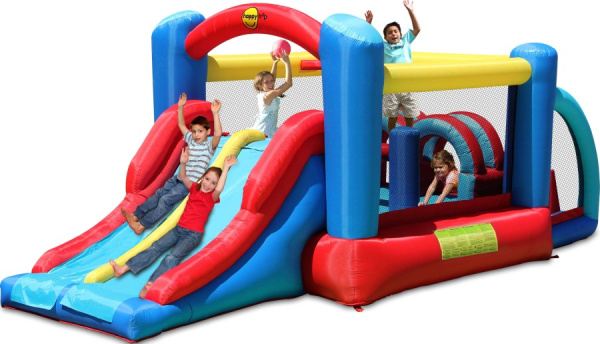 Надувной батут с горкой НЕОЖИДАННЫЕ ПРЕПЯТСТВИЯ Happy Hop