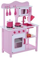 Кухня деревянная игровая Фьюжн розовая с набором посуды Lanaland