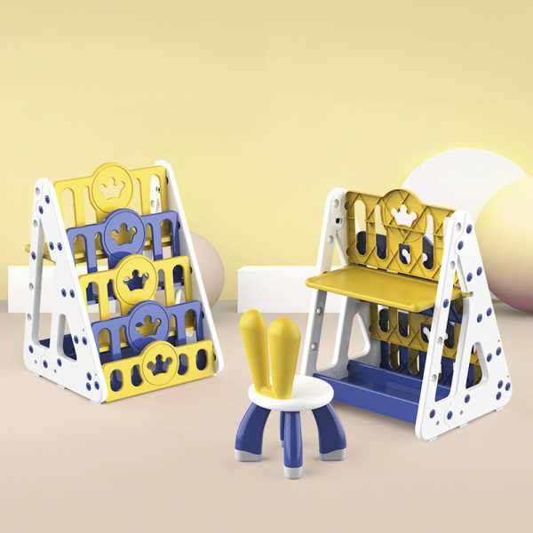 Столик-стеллаж со стульчиком желтый/синий