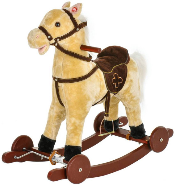 Лошадка-качалка c колесами бежевая, со звуком Pituso