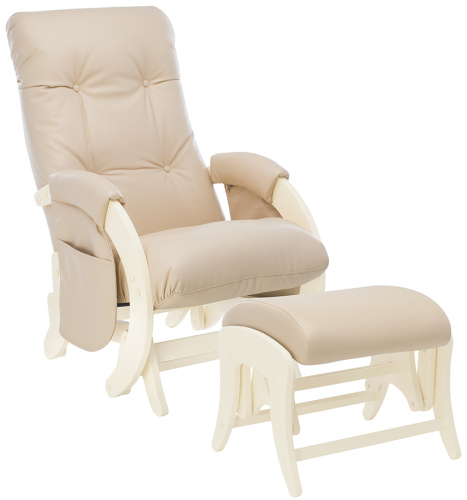 Кресло для мамы (глайдер) для кормления и пуф Milli Smile с карманами дуб шампань Polaris Beige экокожа