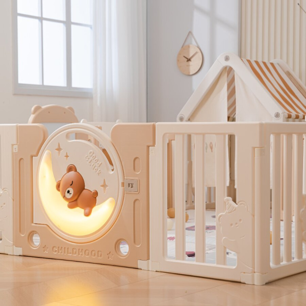 Манеж UNIX Kids DeLuxe House&Storage Camel, 150x180 см с домиком и стеллажом