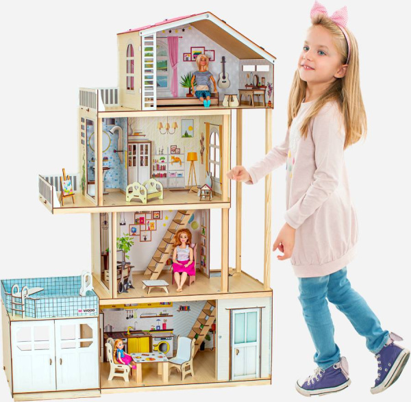 Кукольный домик деревянный трехэтажный Диона с подсветкой M-WOOD