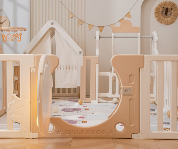 Манеж UNIX Kids DeLuxe House&Storage Camel 180x200 см с домиком и стеллажом