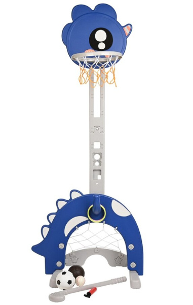 Стойка баскетбольная Птичка с кольцебросом и футбольными воротами синяя Pituso