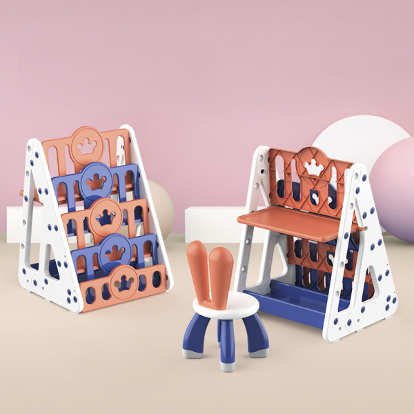 Столик-стеллаж со стульчиком красный/синий