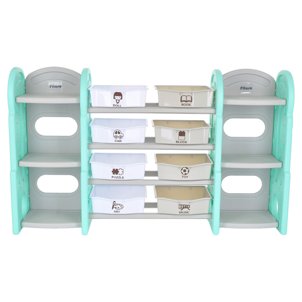 Стеллаж для игрушек с ящиками и приставками 4 полки бирюзовый