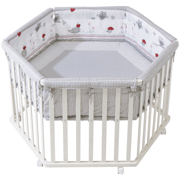 Детский шестиугольный манеж с бампером Adam&Owl, белый Roba