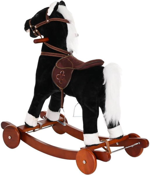 Лошадка-качалка c колесами черная, со звуком Pituso