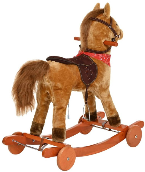 Лошадка-качалка c колесами светло-коричневая, со звуком Pituso