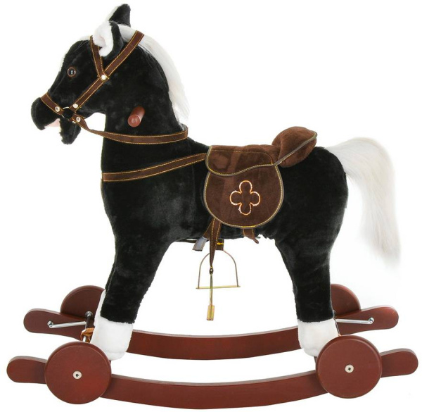 Лошадка-качалка c колесами черная, со звуком Pituso