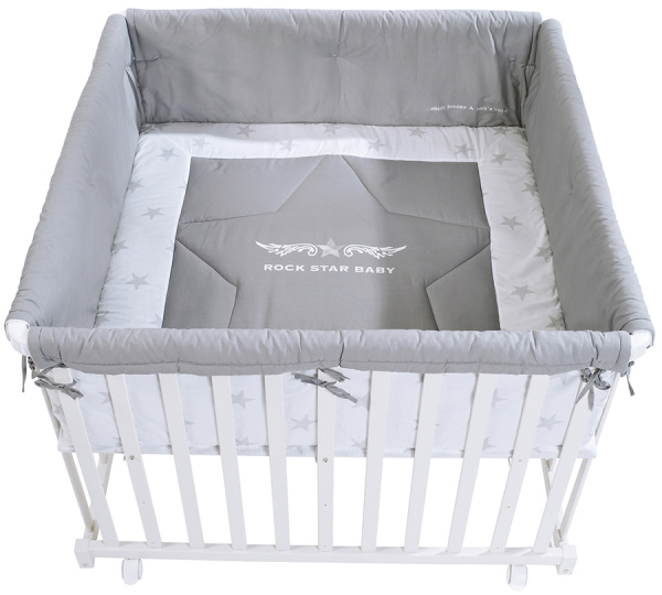 Детский квадратный манеж 100х100 см с бампером Rock Star Baby, белый Roba