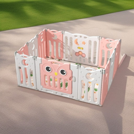 Детский манеж-ограждение Сова персиковый/белый