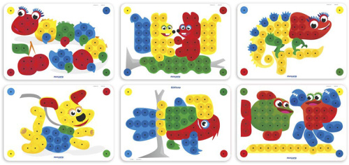 Карточки Животные для Мозаики Pegs 20 мм базовые цвета, 6 штук Miniland