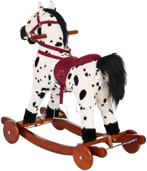 Лошадка-качалка c колесами белая с черными пятнами, со звуком Pituso