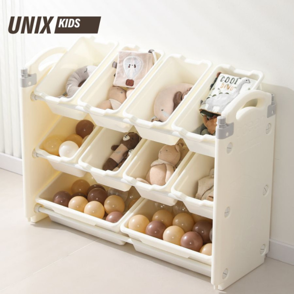 Стеллаж для игрушек UNIX Kids Ocean Океан 10 ящиков серый