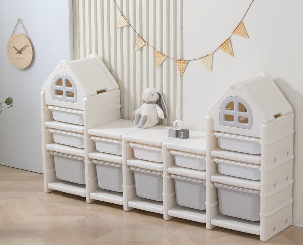 Стеллаж для игрушек UNIX Kids Grey 12 ящиков