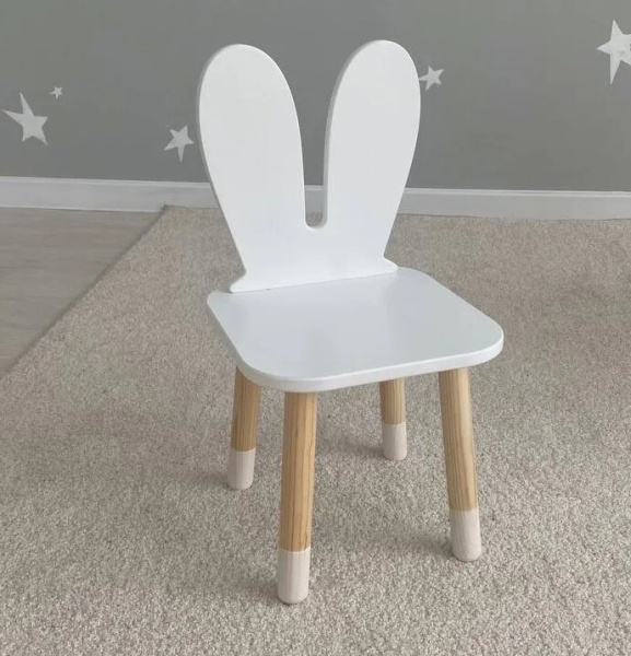 Стульчик деревянный Зайчик белый DimDomKids