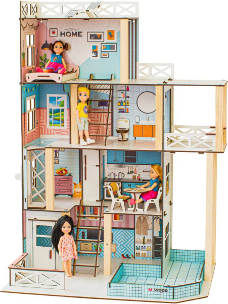 Кукольный домик деревянный четырехэтажный Задорное лето с подсветкой M-WOOD