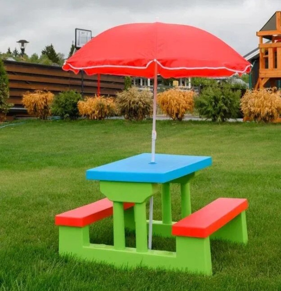 Стол садовый Пикник с зонтом UNIX Kids Garden голубой