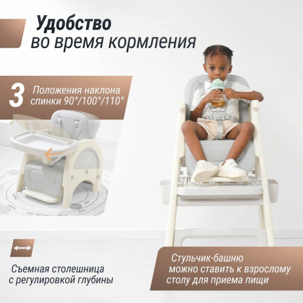 Стул для кормления Трансформер UNIX Kids Cloud 3 в 1 Grey