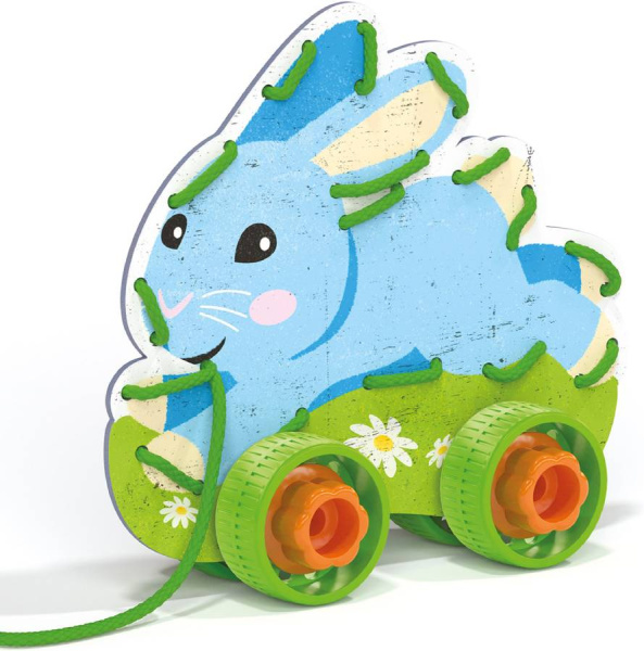 Игрушка-шнуровка Животные на колесах Монтессори Quercetti