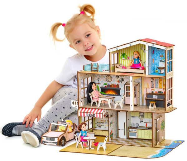 Кукольный домик деревянный Пляжная вилла с бассейном M-WOOD