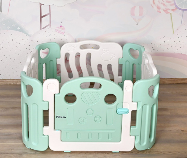 Детский манеж-ограждение Морской белый-салатовый Pituso