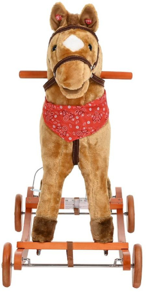 Лошадка-качалка c колесами светло-коричневая, со звуком Pituso