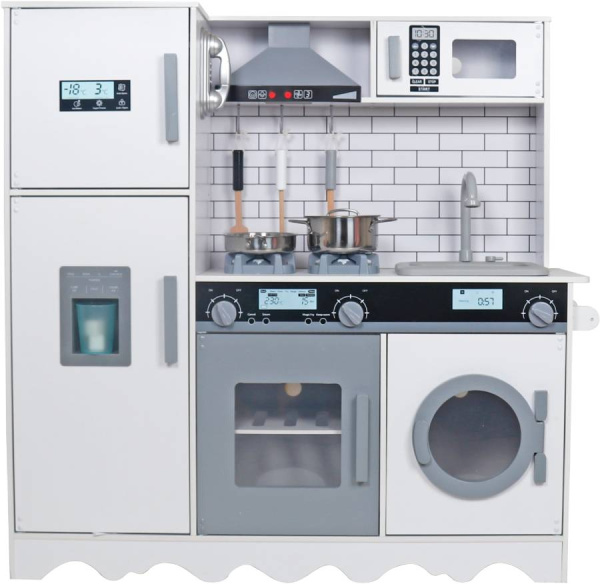 Кухня деревянная игровая Елизавета белая с набором посуды (вода, звук) Lanaland