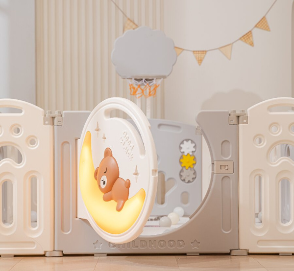 Манеж UNIX Kids DeLuxe Grey 150x180 cм, с баскетбольным кольцом и ковриком