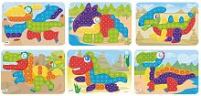Карточки Динозавры к Мозаике Pegs 20 мм яркие цвета, 6 карточек Miniland