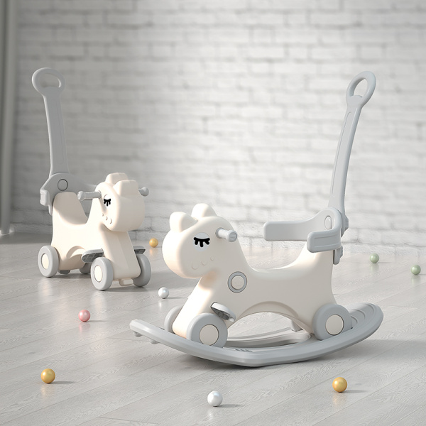 Лошадка-качалка-беговел UNIX Kids с ручкой серая
