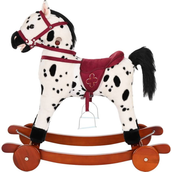 Лошадка-качалка c колесами белая с черными пятнами, со звуком Pituso
