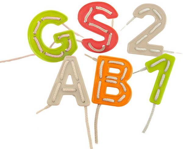 Шнуровка из эко-материалов Цифры и английский алфавит Miniland