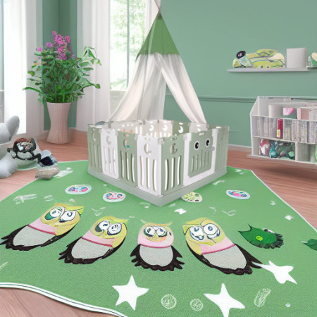 Детский манеж-ограждение Сова зеленый/белый