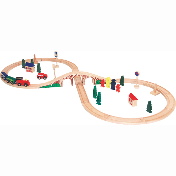 Деревянная железная дорога Восьмерка 40 деталей