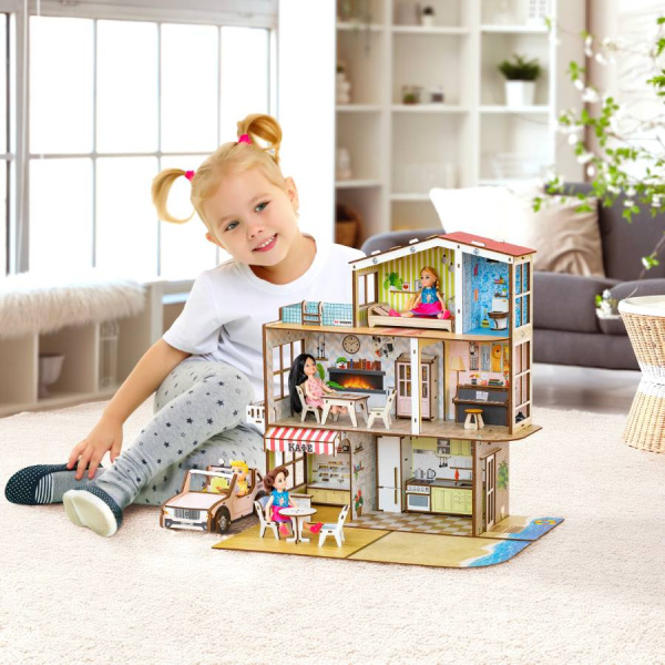 Кукольный домик деревянный Пляжная вилла с бассейном M-WOOD