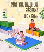 Мат № 22 100х120х5 см складной голубой-салатовый Perfetto Sport