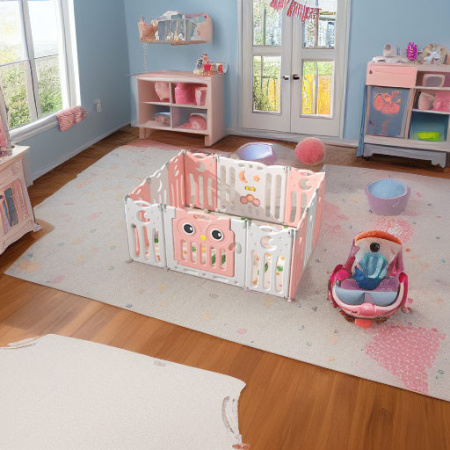 Детский манеж-ограждение Сова персиковый/белый