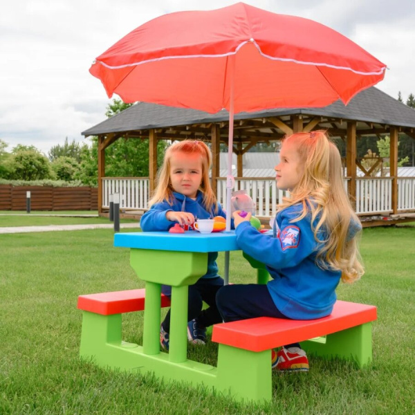 Стол садовый Пикник с зонтом UNIX Kids Garden голубой