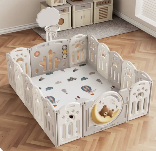 Манеж UNIX Kids DeLuxe Grey 150x180 cм, с баскетбольным кольцом и ковриком